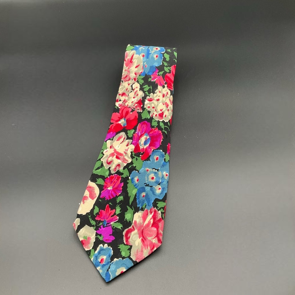 J. Barber & Co Made In England Floral Silk Tie Red Green‎ Blue Vintage Necktie